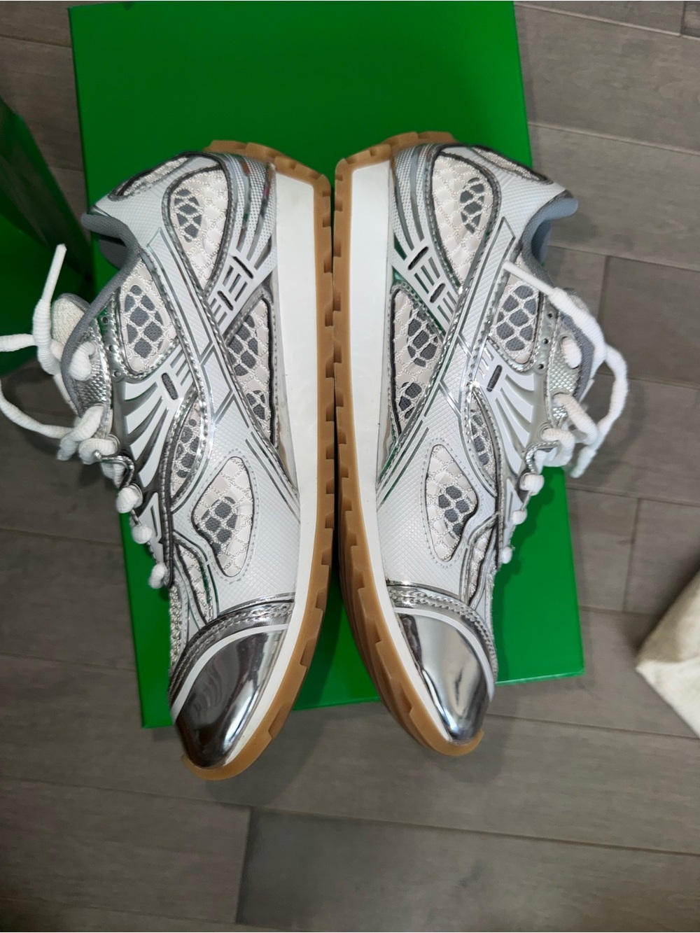 Bottega Veneta Orbit Sneakers Silver White Size 37 - Picture 5 of 7